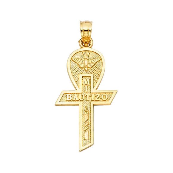 14K Yellow Gold Religious Baptism Cross Pendant